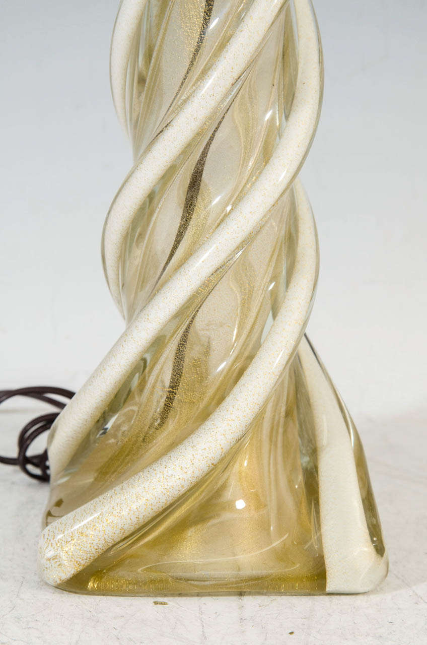Italian A Midcentury Pair of Seguso Murano Glass Table Lamps