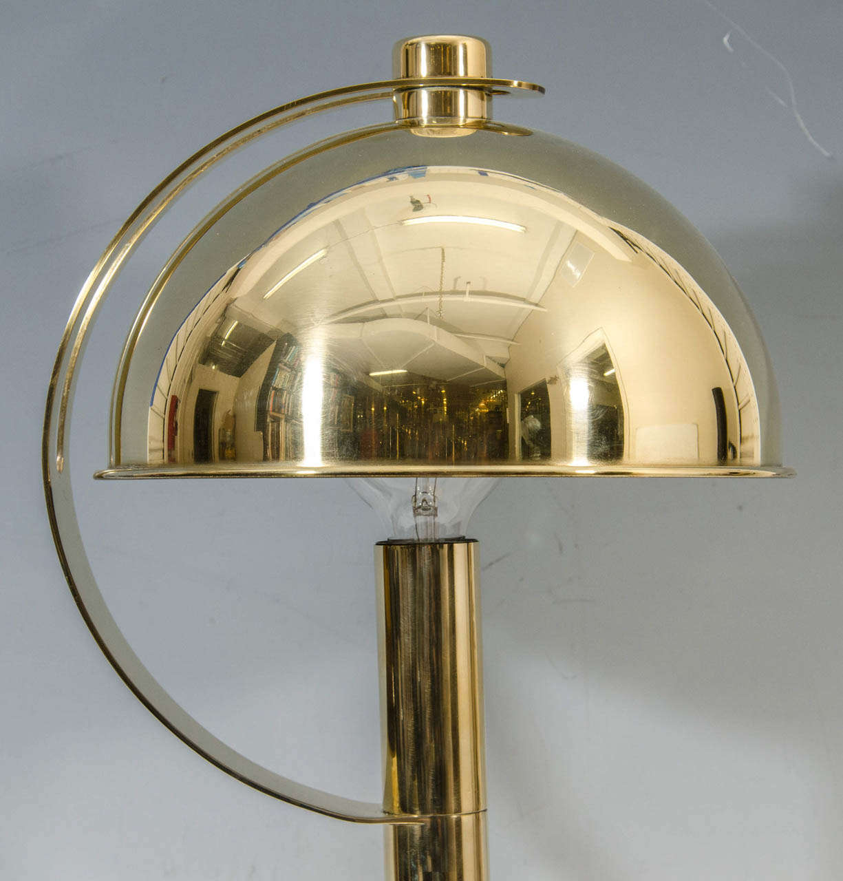 Italian Mid Century Solid Brass Table Lamp w/Adjustable Sliding Brass Shade