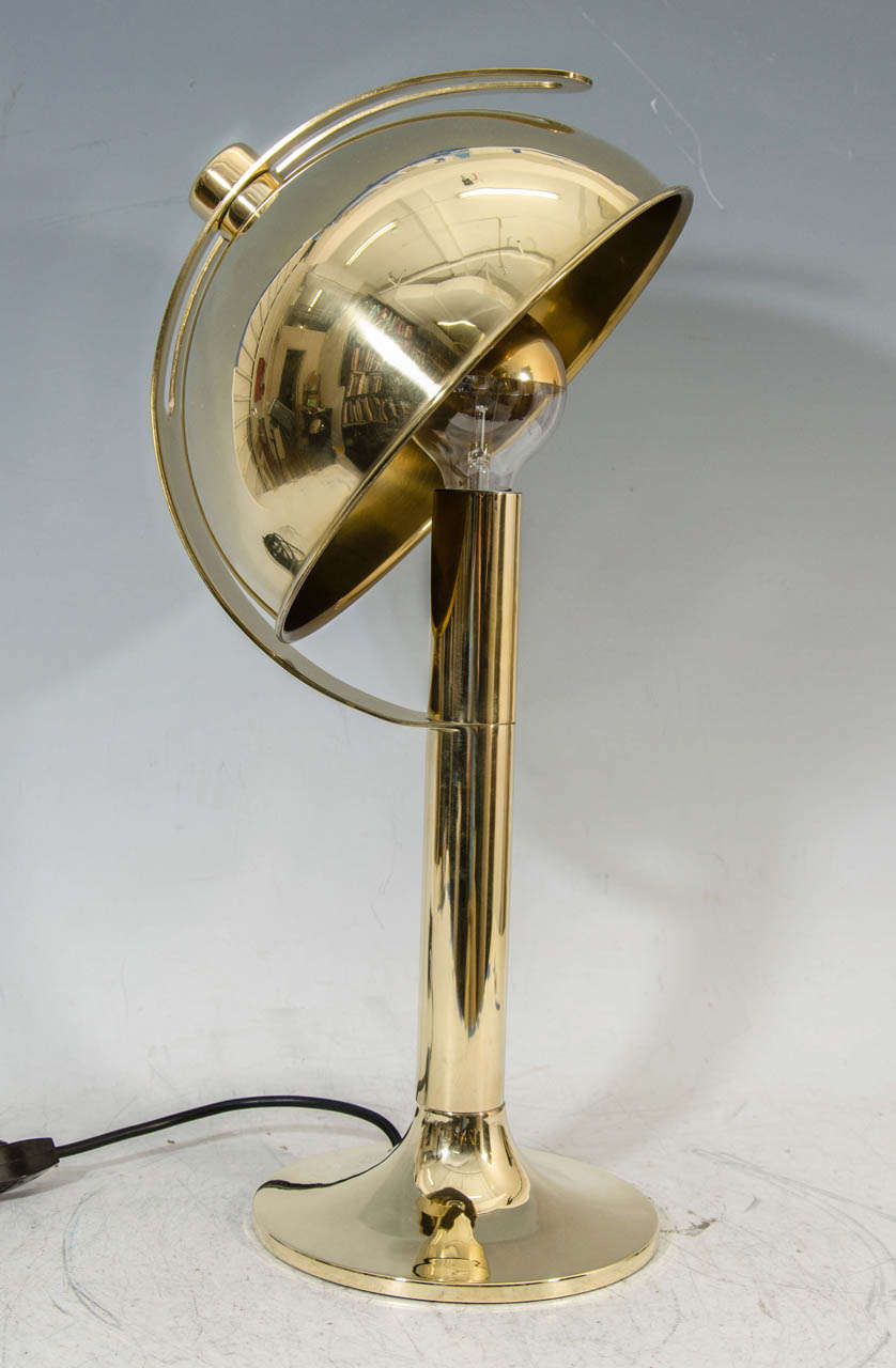 Mid Century Solid Brass Table Lamp w/Adjustable Sliding Brass Shade In Good Condition In New York, NY