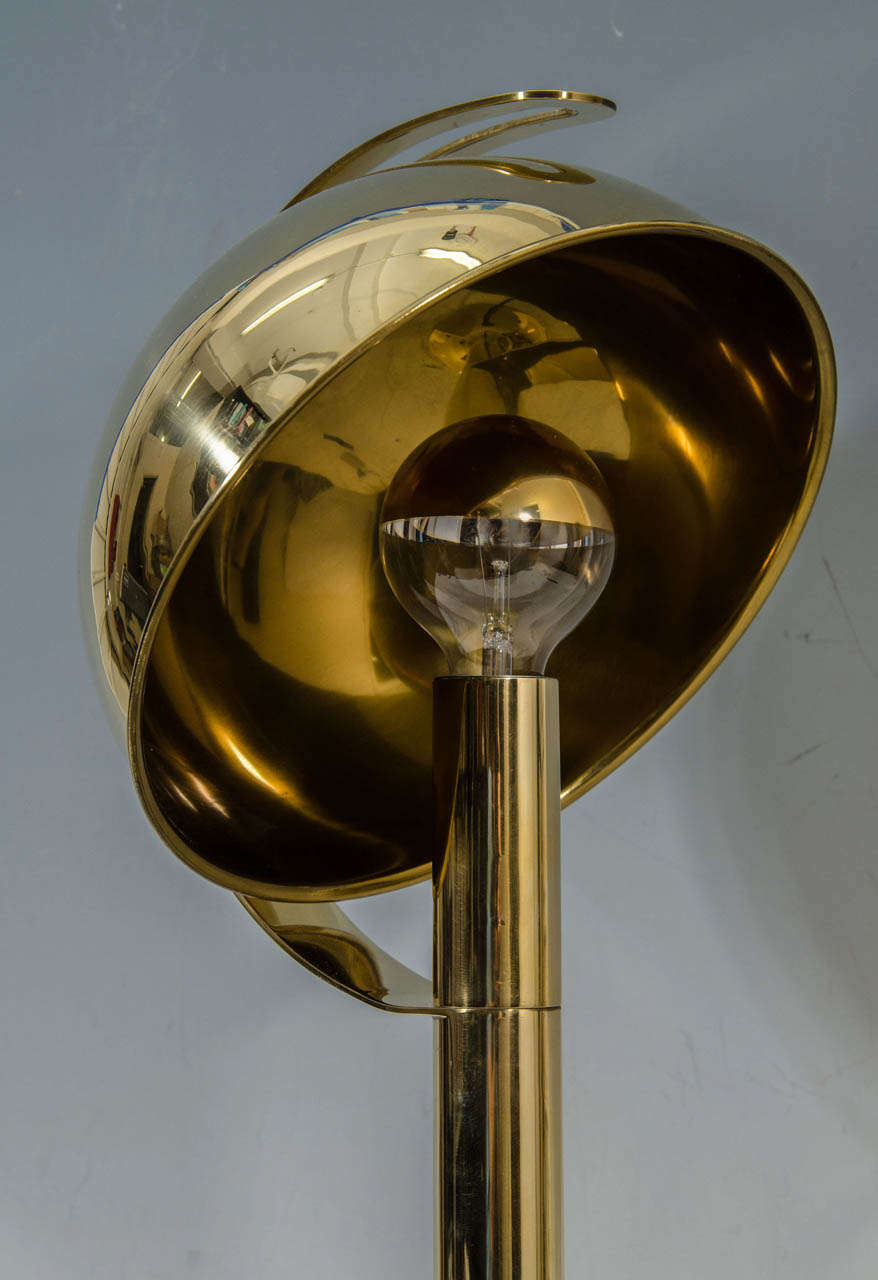20th Century Mid Century Solid Brass Table Lamp w/Adjustable Sliding Brass Shade