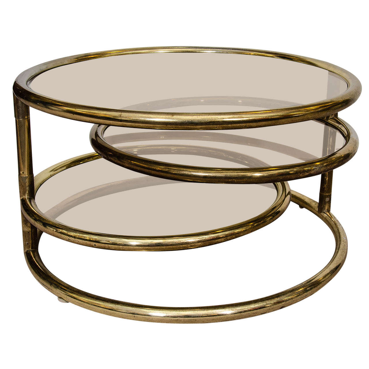 Mid Century Milo Baughman Style Brass Swivel Coffee Table