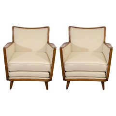 Mid Century Pair of Square Back Club Chairs in the Style of Borsani