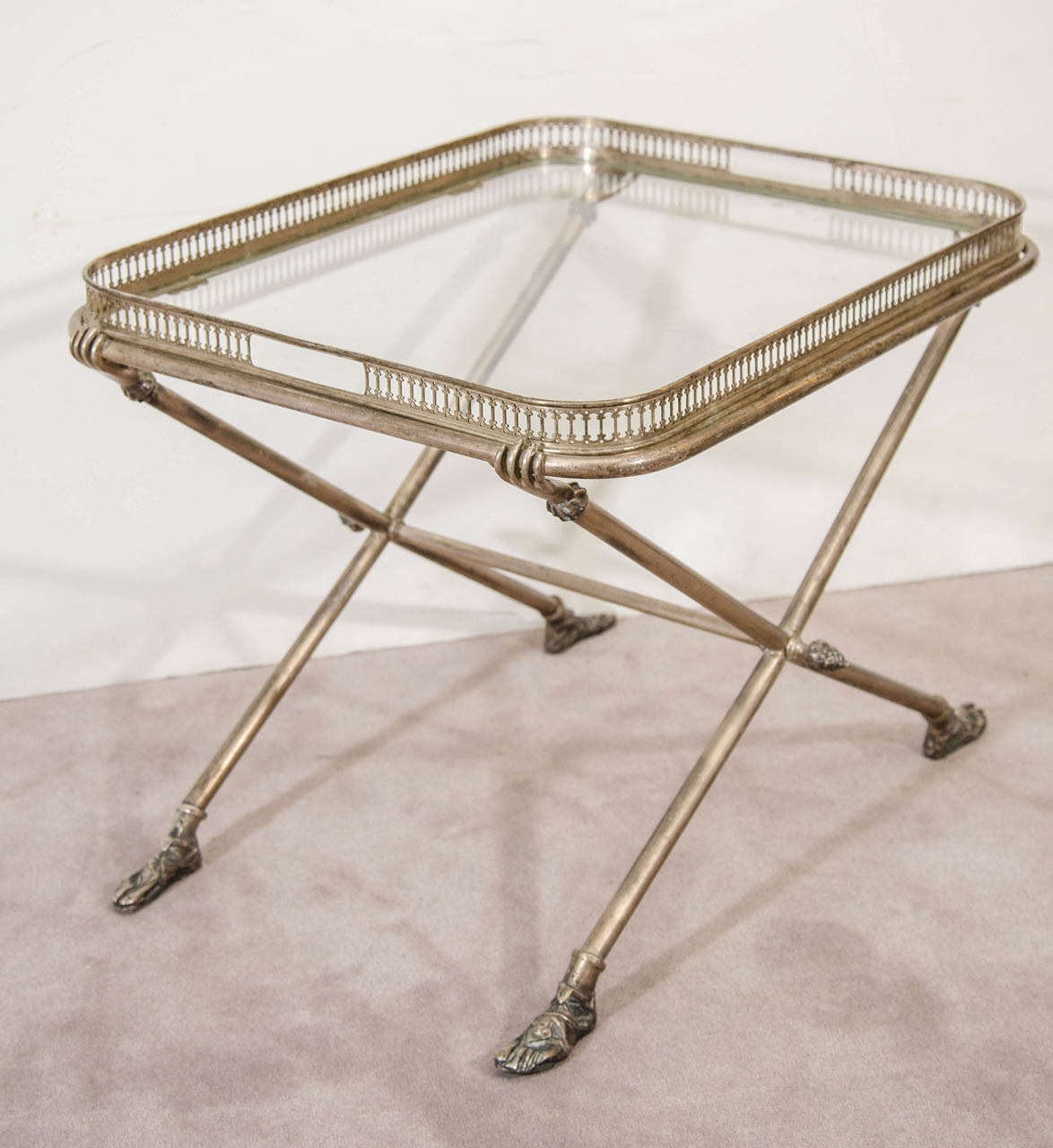 Fantastic Figural Italian Silvered Bronze and Glass Tray Table