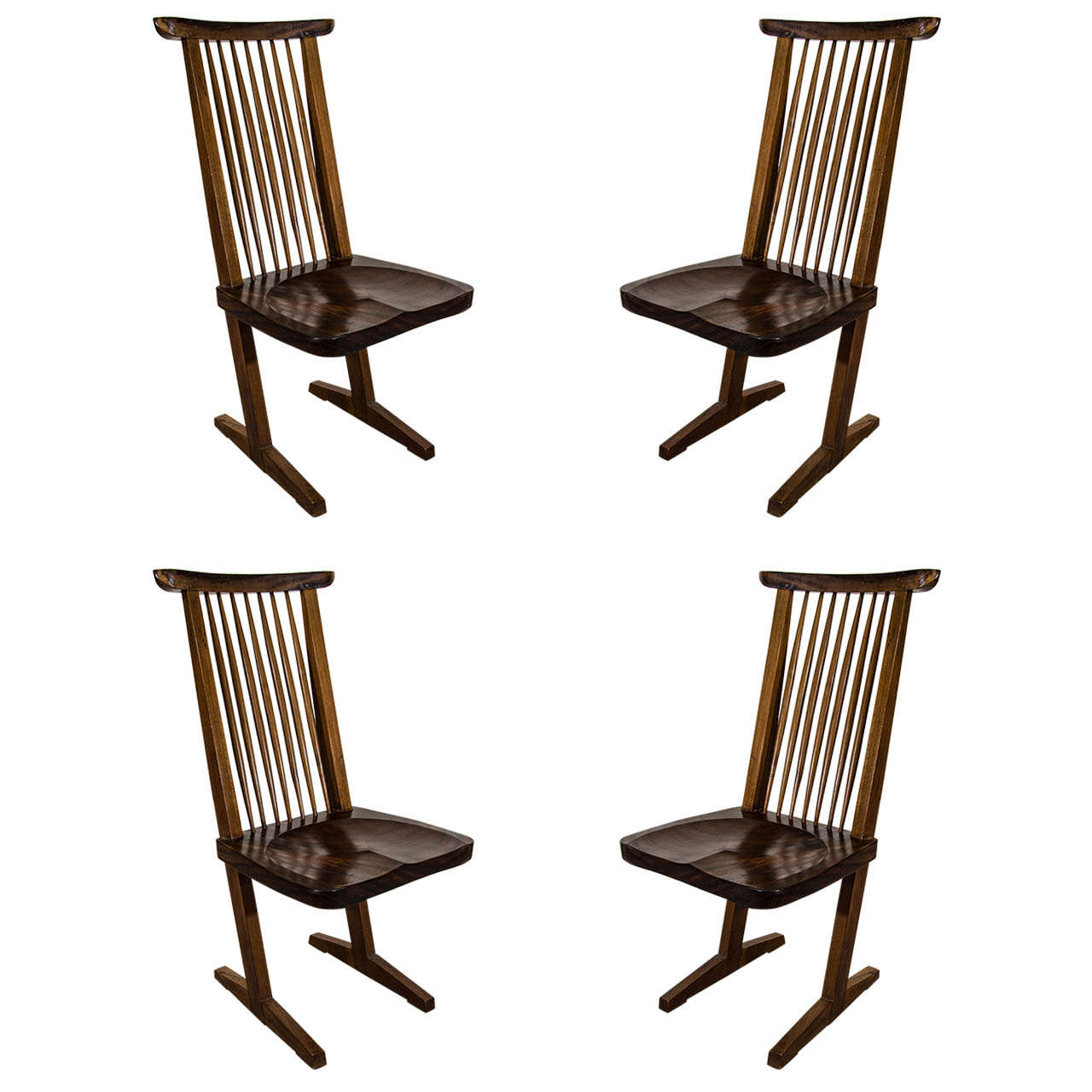 Beautiful Suite of Four Conoid Dining Chairs Designed after George Nakashima