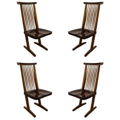 Beautiful Suite of Four Conoid Dining Chairs Designed after George Nakashima