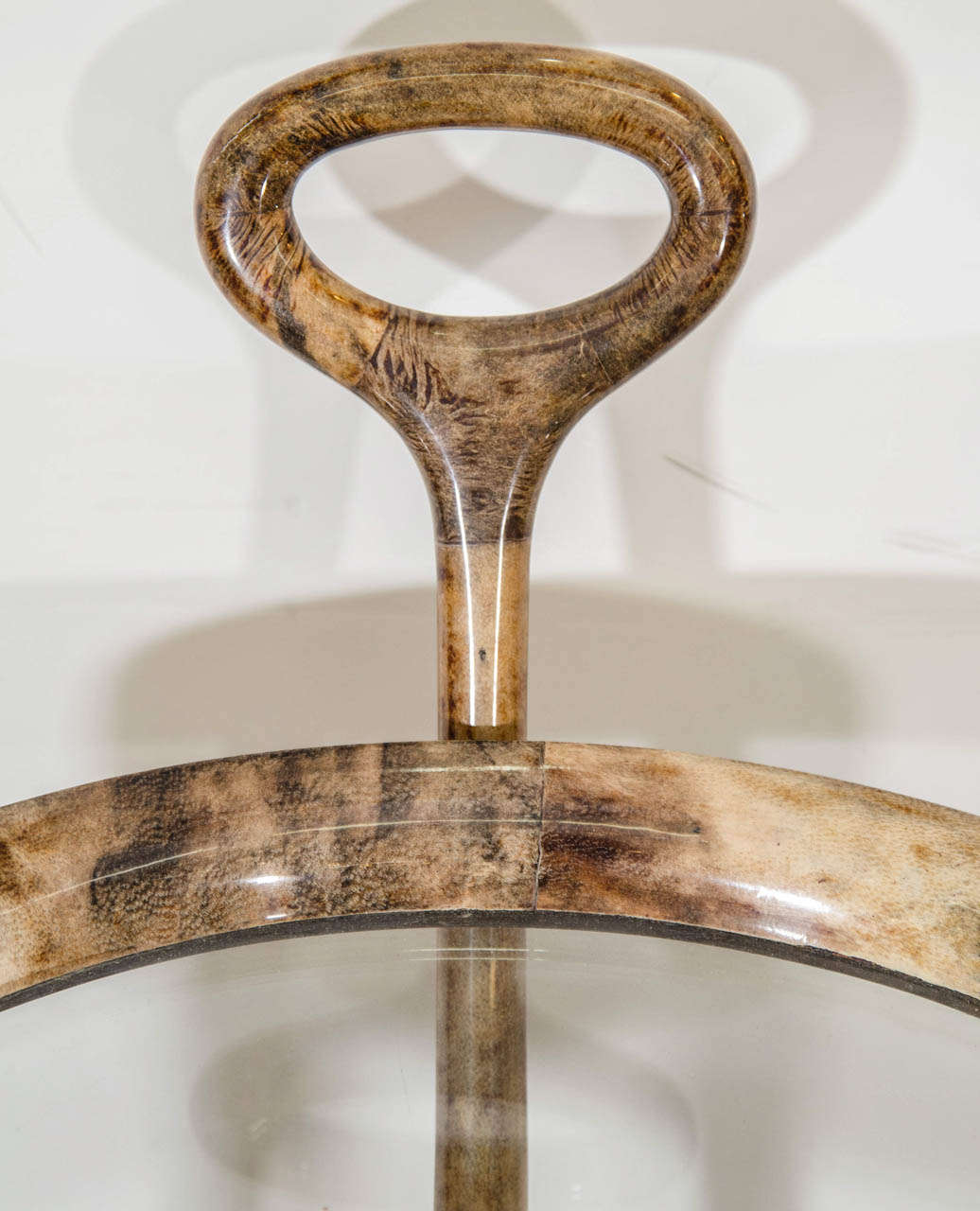 Brass Rare Oval Design Aldo Tura Three-Tier Lacquered Goatskin Bar Cart For Sale