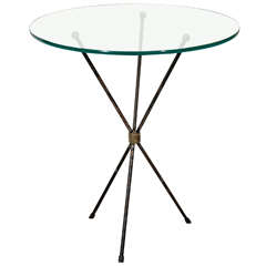 Vintage Modern Italian Glass, Bronze and Black Enameled Tripod Side Table 4