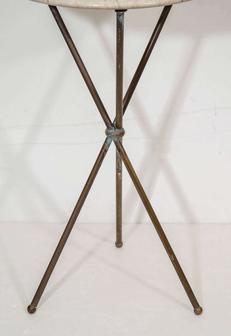 Modern Vintage Marble and Bronze Tripod Side or Drinks Table, Italy