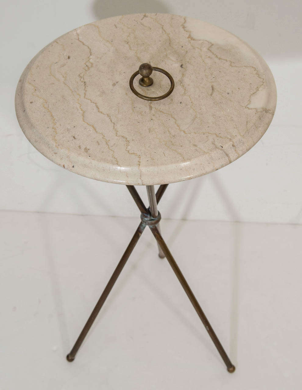 Vintage Marble and Bronze Tripod Side or Drinks Table, Italy In Good Condition In New York, NY