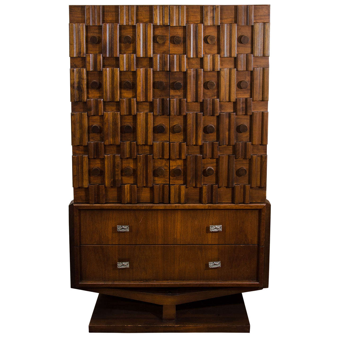 A Mid Century Brutalist Tall Boy Wardrobe in the Manner of Paul Evans