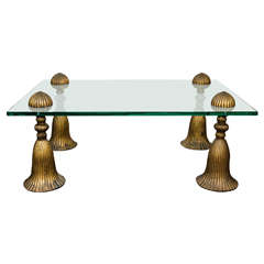 Italian Rectangular Cocktail Table with Decorative Gold Gilt Finial Legs