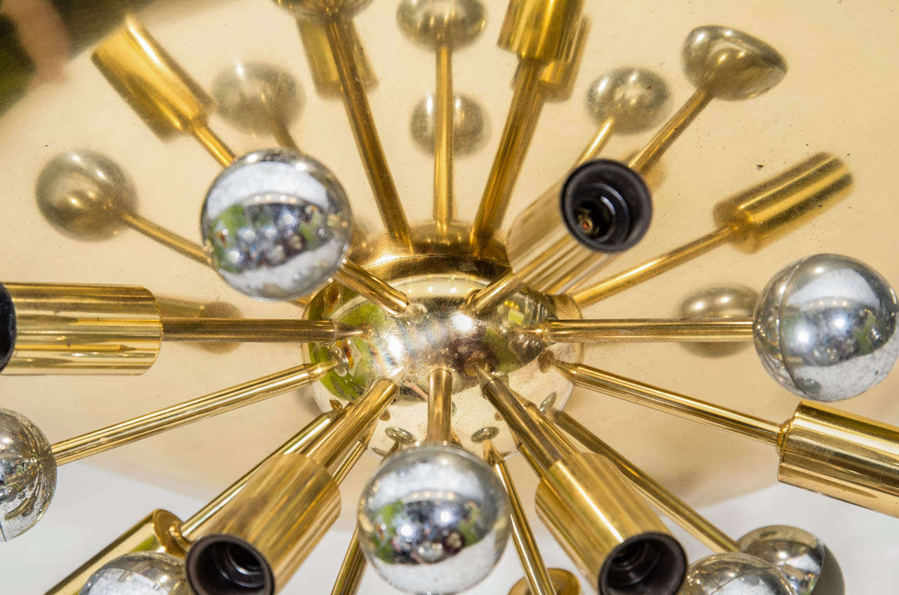 Mid Century Brass And Chrome Sputnik Flush Mount Chandelier At 1stdibs Mid Century Modern Brass And Chrome Sputnik Flush Mount Chandelier For