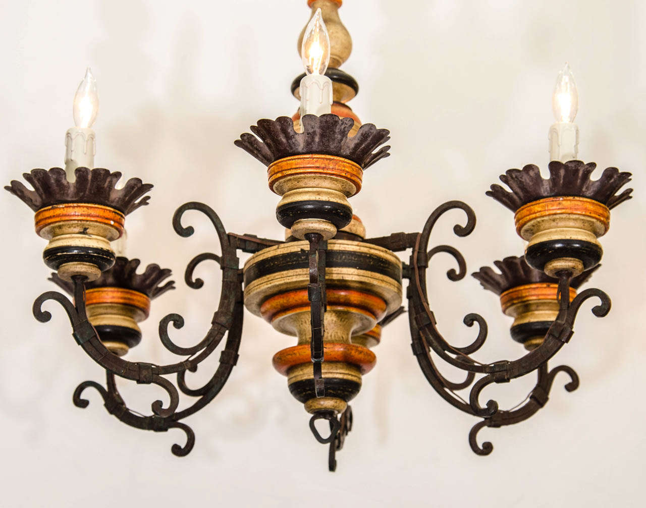 A Mid Century Italian Painted Wood and Metal Chandelier 1