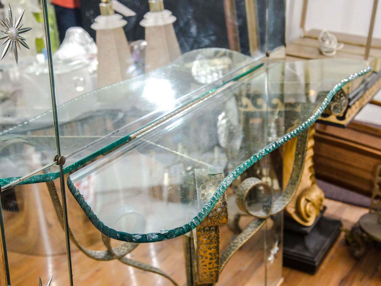  Amazing Italian Hollywood Regency Mirror with Console Shelf For Sale 2
