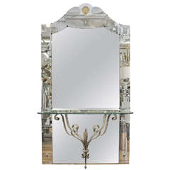  Amazing Italian Hollywood Regency Mirror with Console Shelf