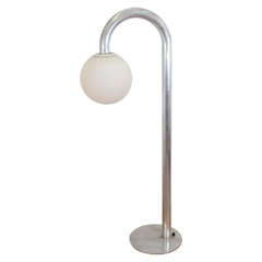 Mid Century Tubular Aluminum Arched Floor Lamp with Frosted Glass Globe