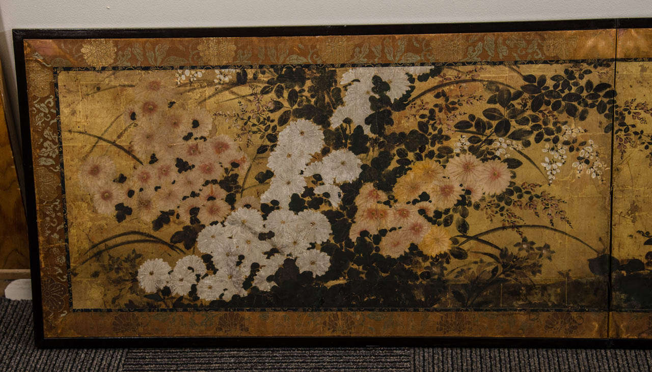 18th Century and Earlier A Late Momoyama Period Floral Japanese Screen