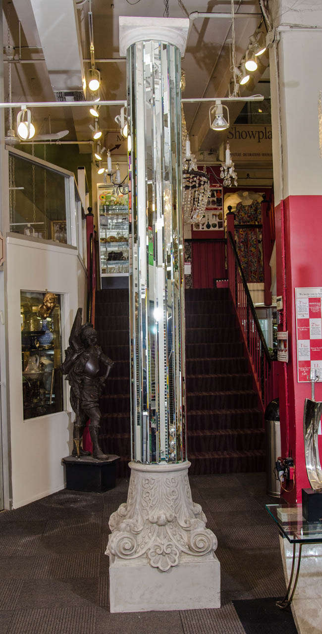 Amazing Modern Monumental Pair Of Mirrored  White Columns