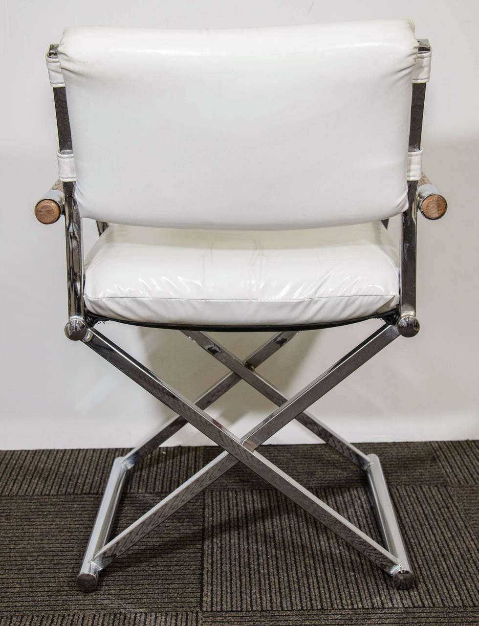Mid-Century Modern A Mid Century Pair of White Leather Director's Chairs W/ X-Base