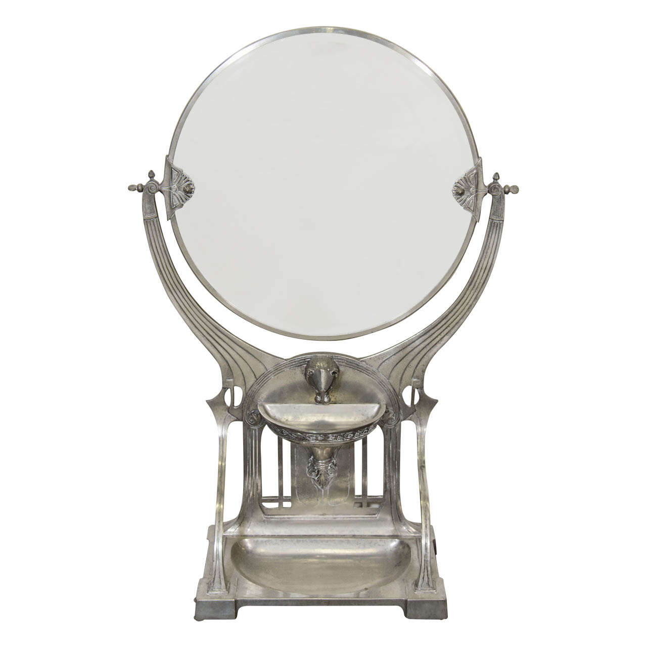 Art Nouveau Wmf Silver Plated Toilet Mirror Circa 1906 For At Art Nouveau Silver Fountain With Circular Mirror In Wmf Style