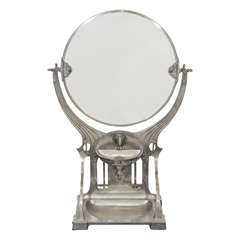 Vintage Art Nouveau Silver Fountain with Circular Mirror in WMF Style