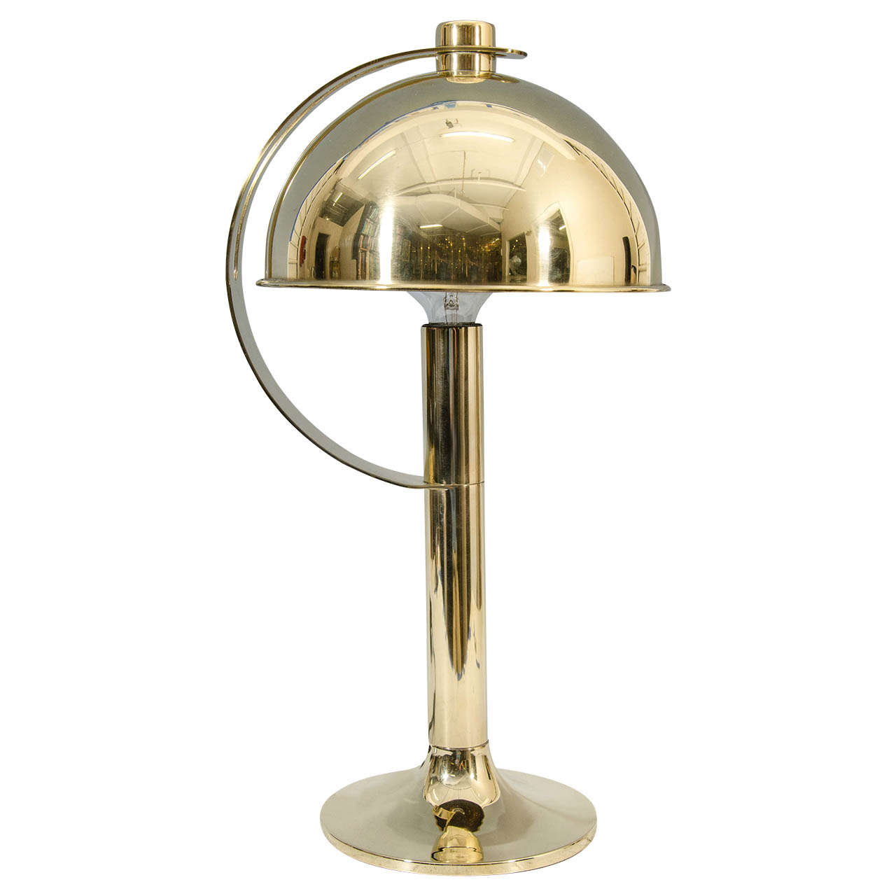 Mid Century Solid Brass Table Lamp w/Adjustable Sliding Brass Shade at