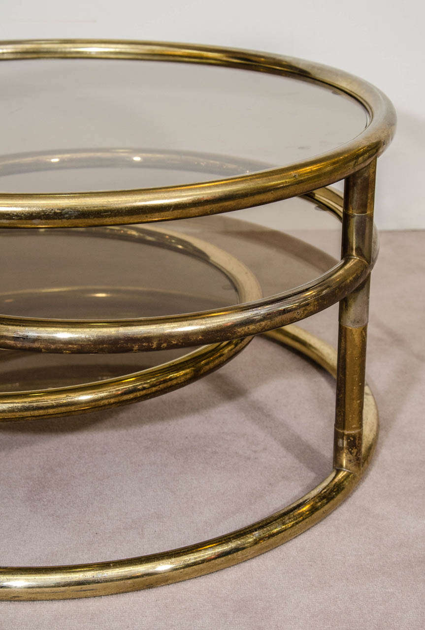 Mid Century Milo Baughman Style Brass Swivel Coffee Table at 1stDibs