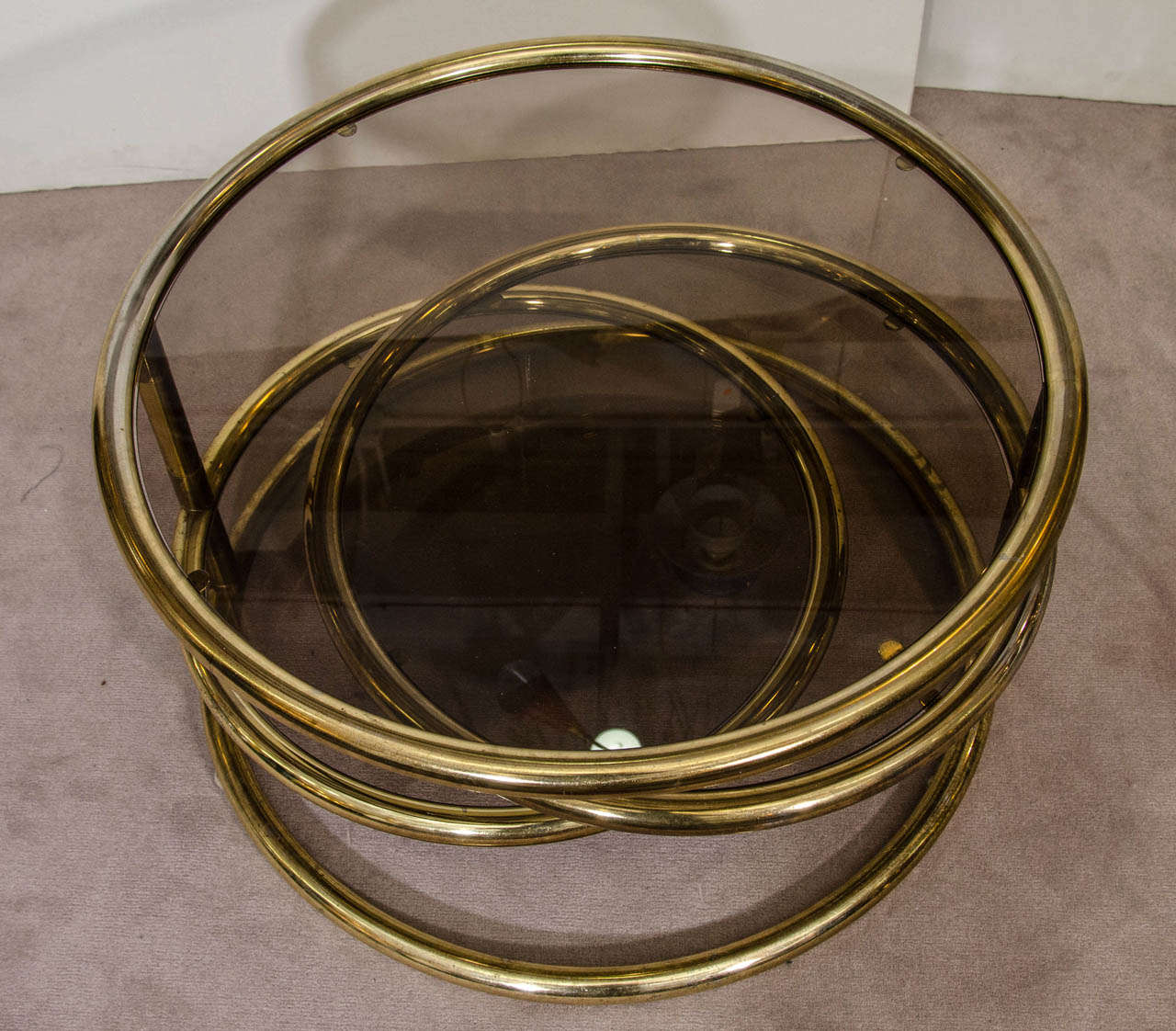 Mid Century Milo Baughman Style Brass Swivel Coffee Table at 1stDibs