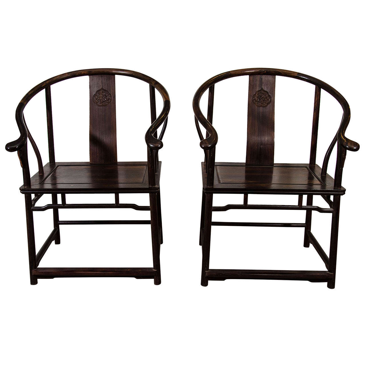 A Late Qing Pair of Chinese BlackWood Oxbow Armchairs at 1stDibs