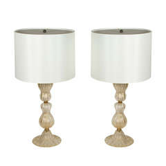 Pair of Gold Murano Glass Table Lamps by Barovier