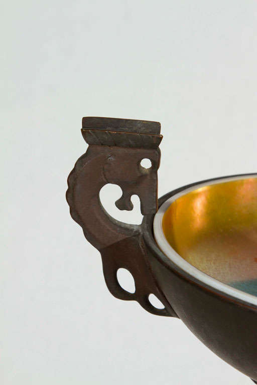 Bronze Smoke Stand with Steuben Insert by Oscar Bach