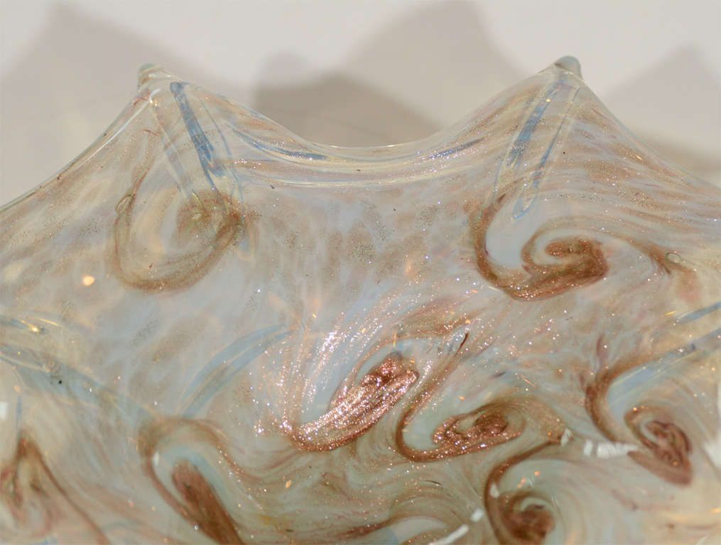 20th Century Modernist Murano Glass Bowl with copper Gold Swirls