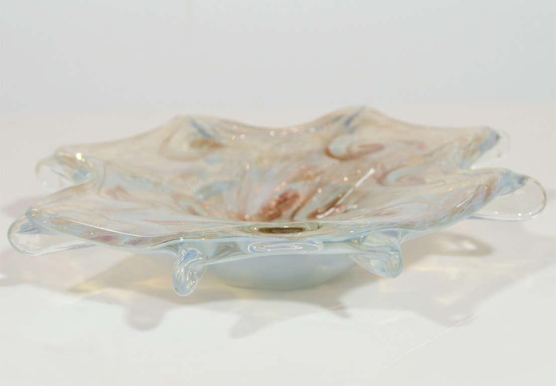 Modernist Murano Glass Bowl with copper Gold Swirls 1