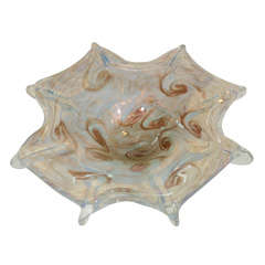 Modernist Murano Glass Bowl with copper Gold Swirls