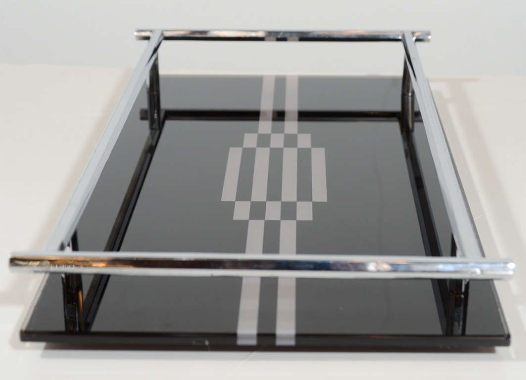 Art Deco Jazz Age Reverse silvered and Vitrolite Tray 5