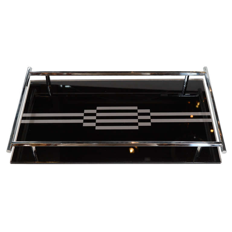 Art Deco Jazz Age Reverse silvered and Vitrolite Tray