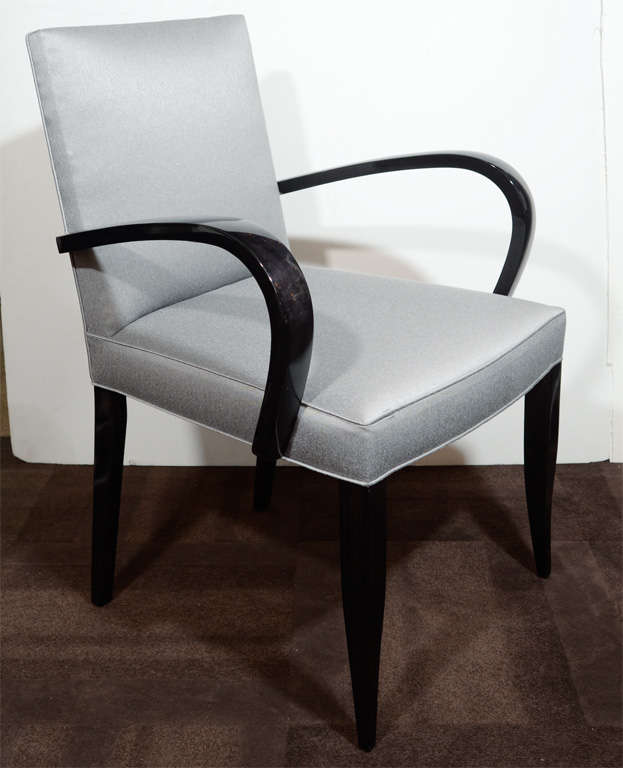 Ebonized Mid-Century Modern Bentwood Arm/ Desk Chair in Silver Sharkskin Upholstery For Sale
