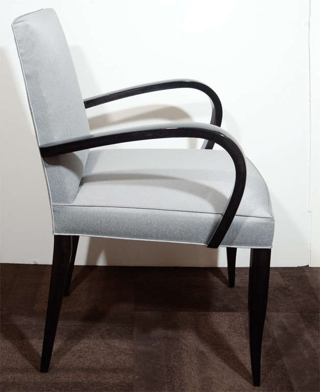 Mid-20th Century Mid-Century Modern Bentwood Arm/ Desk Chair in Silver Sharkskin Upholstery For Sale