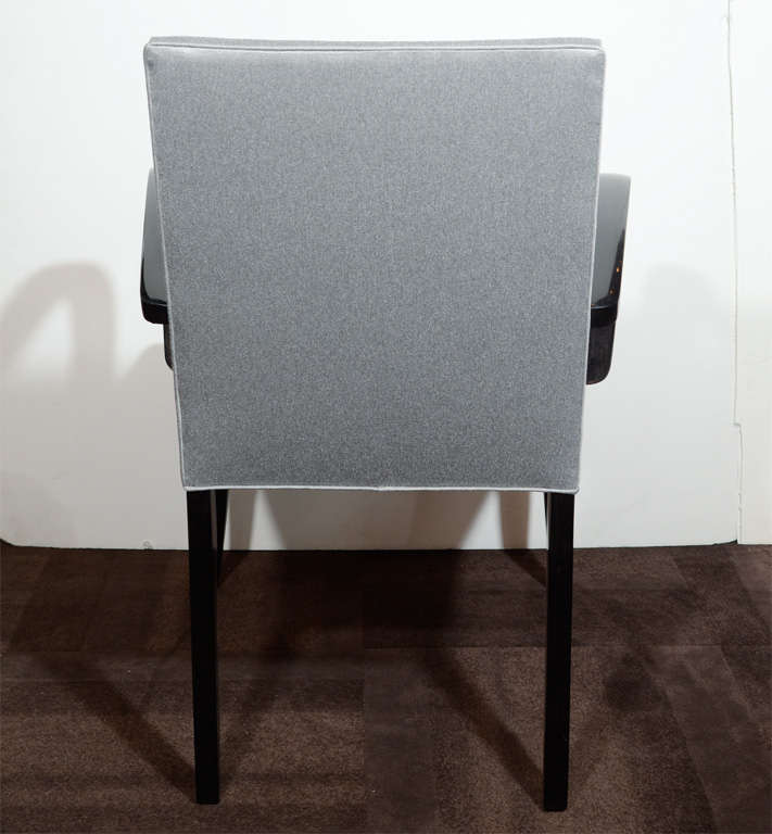 Mid-Century Modern Bentwood Arm/ Desk Chair in Silver Sharkskin Upholstery For Sale 1