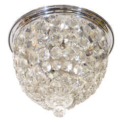 1940s Hollywood Cut Crystal and Chrome Flushmount Chandelier