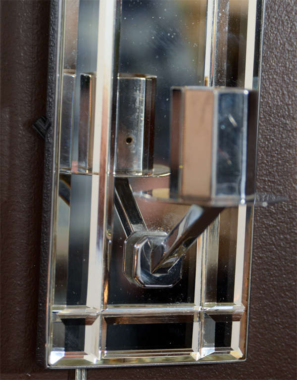 Mid-20th Century Art Deco Emerald Cut Beveled Mirrored Sconces