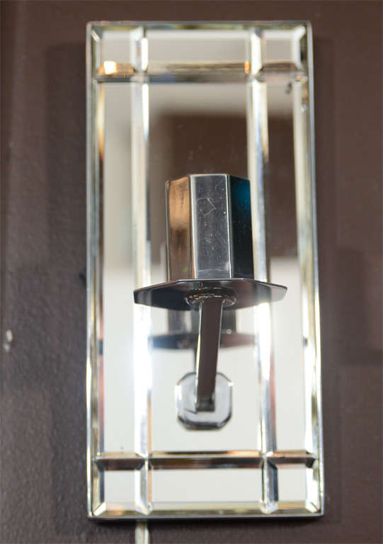 Art Deco Emerald Cut Beveled Mirrored Sconces 1
