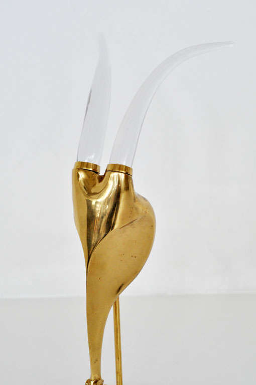 American Brass Ram Sculpture with Glass Horns