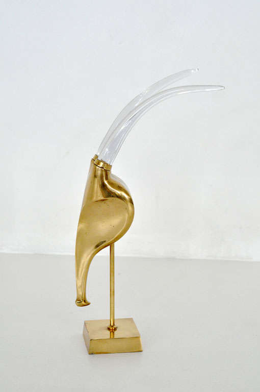 Late 20th Century Brass Ram Sculpture with Glass Horns