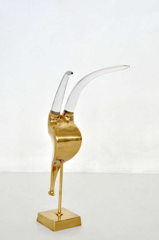 Brass Ram Sculpture with Glass Horns 2