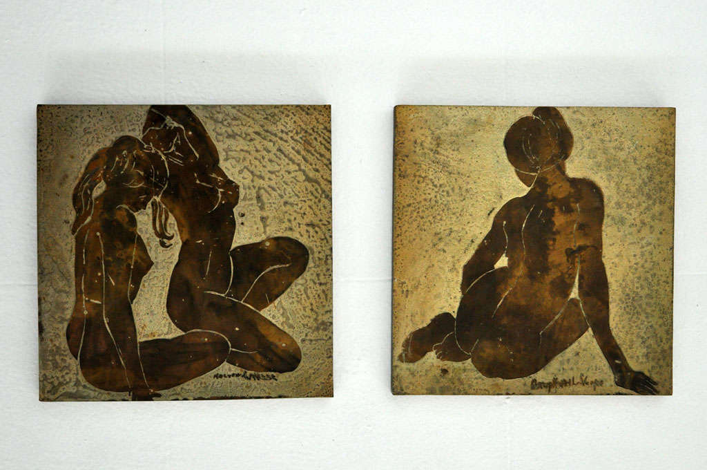 Pair of bronze wall plaques by Philip & Kelvin LaVerne.  Two women titled 