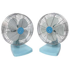 Retro 1950s Pair of Metal Turquoise Fan by Superior Electric Products Corp.