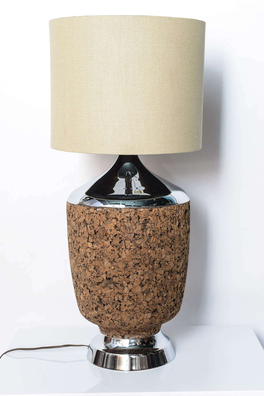 Cork and Chrome Table Lamp