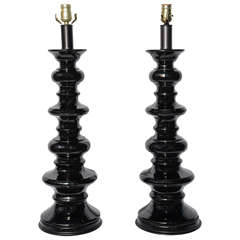 Fabulous Pair of Tall Black Hollywood Regency Style Table Lamps 4