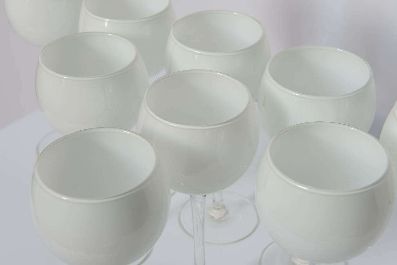 Mid-Century Modern Set of Ten 1960s Carlo Moretti White and Clear Cased Wine Goblets